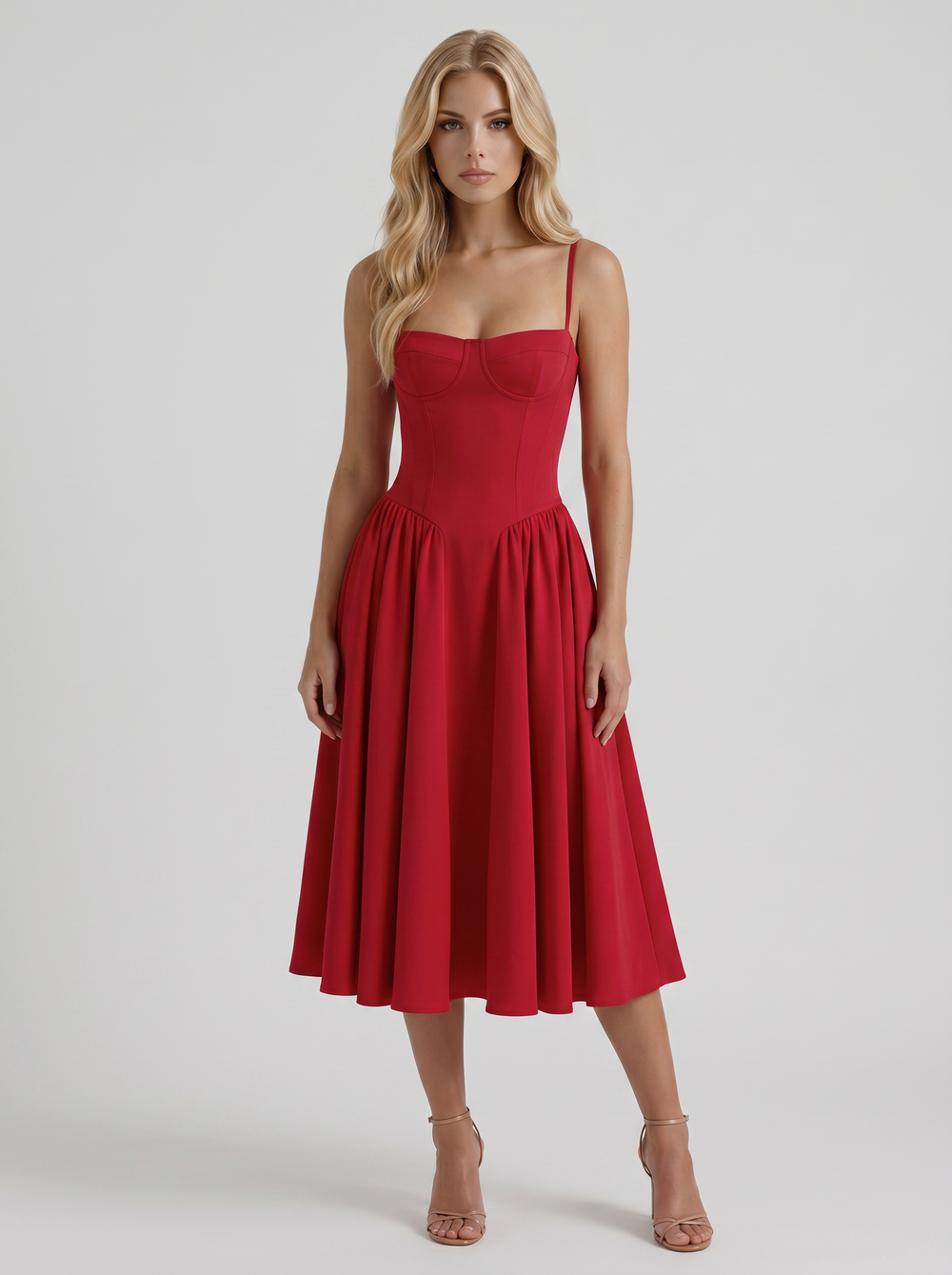 Francesca Sweetheart Ruched Midi Dress Red