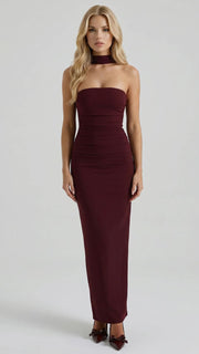 Francisca Bandage Mesh Sash Maxi Dress Burgundy view 1
