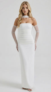 Francisca Bandage Mesh Sash Maxi Dress White view 1