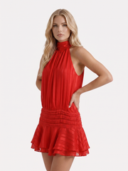 Freya Ruffle Mini Dress Red view 3