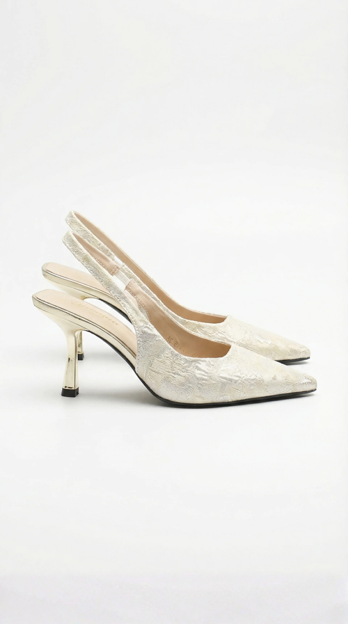 Frida Textured Pointed Toe Slingback Heel Sandals Gold