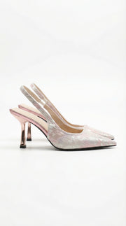 Frida Textured Pointed Toe Slingback Heel Sandals Light Pink view 1