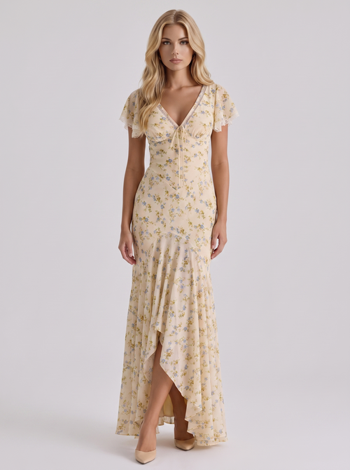 Genevieve Flutter Maxi Dress Lemon