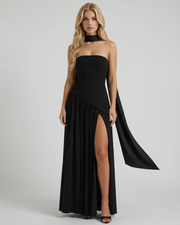 Genevieve Strapless Asymmetric Maxi Dress Black view 1