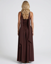 Genevieve Strapless Asymmetric Maxi Dress Brown view 4