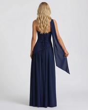 Genevieve Strapless Asymmetric Maxi Dress Dark Blue view 3