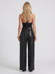 Gianna High Waist Belted Wide Leg Faux Leather Pants Black view 5
