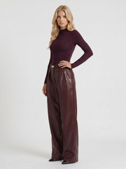 Gianna High Waist Belted Wide Leg Faux Leather Pants Plum view 3