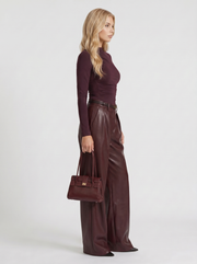 Gianna High Waist Belted Wide Leg Faux Leather Pants Plum view 4