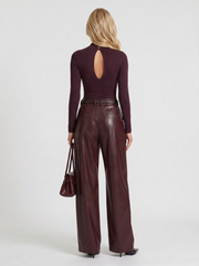 Gianna High Waist Belted Wide Leg Faux Leather Pants Plum view 5