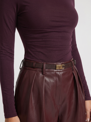 Gianna High Waist Belted Wide Leg Faux Leather Pants Plum view 6