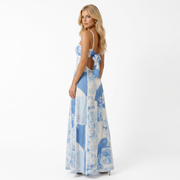 Giselle Bow Maxi Dress Blue Mosaic view 3