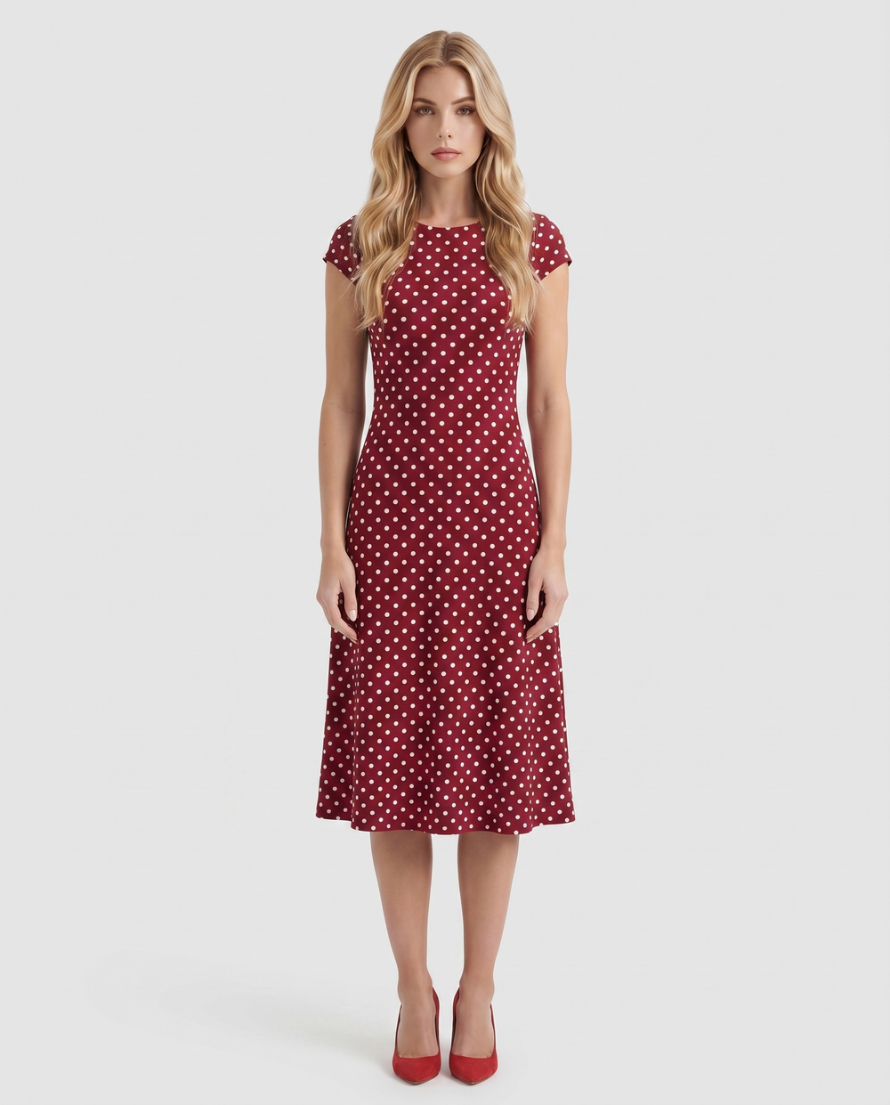 Greer Polka Dot Midi Dress Burgundy