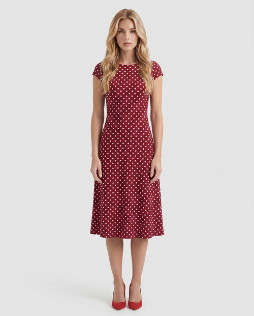 Greer Polka Dot Midi Dress Burgundy