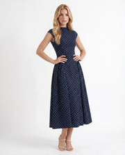 Greer Polka Dot Midi Dress Navy view 3