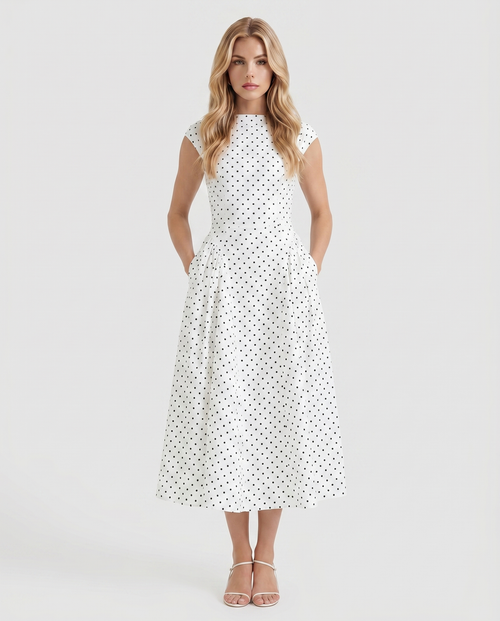 Greer Polka Dot Midi Dress White