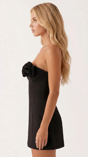 Hailey Strapless Rose Mini Dress Black view 3