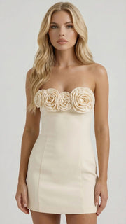 Hailey Strapless Rose Mini Dress Yellow view 1