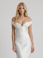 Helena Off Shoulder Draped Satin Maxi Dress Ivory view 2