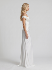 Helena Off Shoulder Draped Satin Maxi Dress Ivory view 4