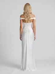Helena Off Shoulder Draped Satin Maxi Dress Ivory view 5