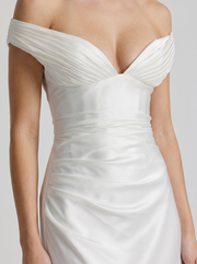 Helena Off Shoulder Draped Satin Maxi Dress Ivory view 6