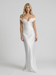 Helena Off Shoulder Draped Satin Maxi Dress Ivory view 1