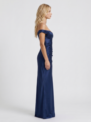 Helena Off Shoulder Draped Satin Maxi Dress Navy view 4