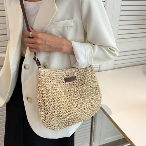 Ida Woven Hobo Shoulder Bag Beige