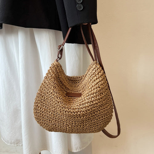 Ida Woven Hobo Shoulder Bag Brown