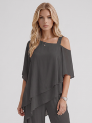 Ines Cold Shoulder Chiffon Pants Set Black view 2