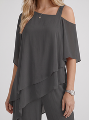 Ines Cold Shoulder Chiffon Pants Set Black view 6