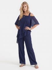Ines Cold Shoulder Chiffon Pants Set Navy Blue view 3