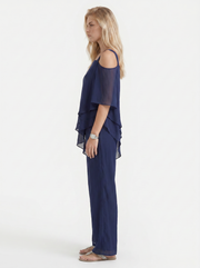 Ines Cold Shoulder Chiffon Pants Set Navy Blue view 4