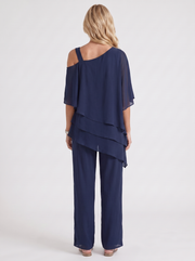 Ines Cold Shoulder Chiffon Pants Set Navy Blue view 5