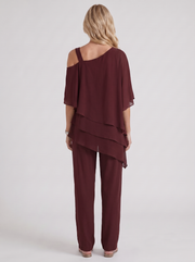 Ines Cold Shoulder Chiffon Pants Set Red view 5
