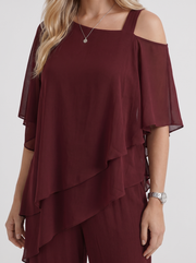 Ines Cold Shoulder Chiffon Pants Set Red view 6