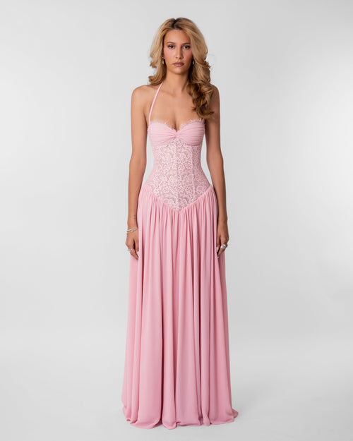 Isabella Lace Maxi Dress Pink