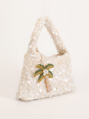 Iza Sequin Shoulder Party Bag with Palm Charm White view 1