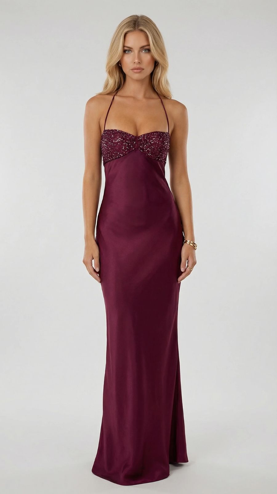 Jade Sequin Maxi Dress Burgundy