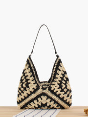 Jenny Embroidered Woven Crochet Shoulder Beach Bag Black view 1