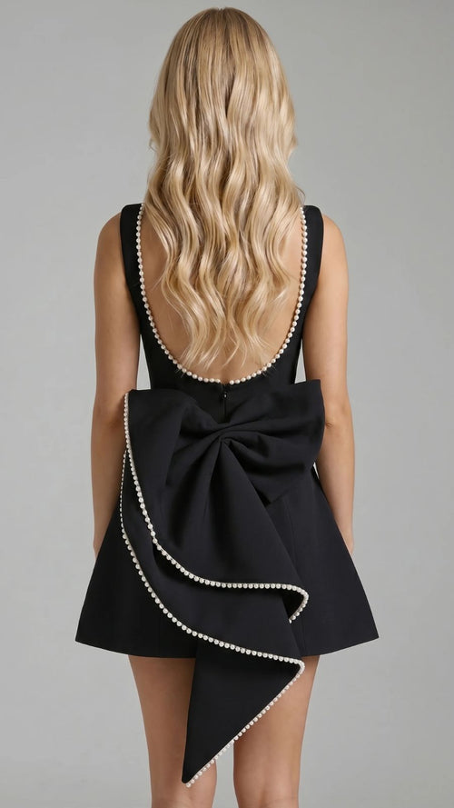 Jocelyn Backless Pearl Mini Dress Black