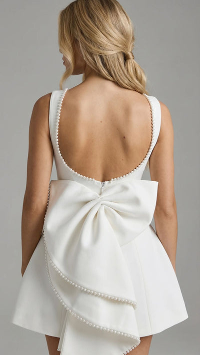 Jocelyn Backless Pearl Mini Dress White