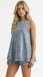 Josie Sleeveless Denim Top and Shorts Set Blue view 5