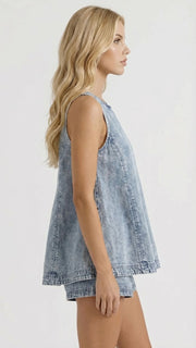 Josie Sleeveless Denim Top and Shorts Set Blue view 6