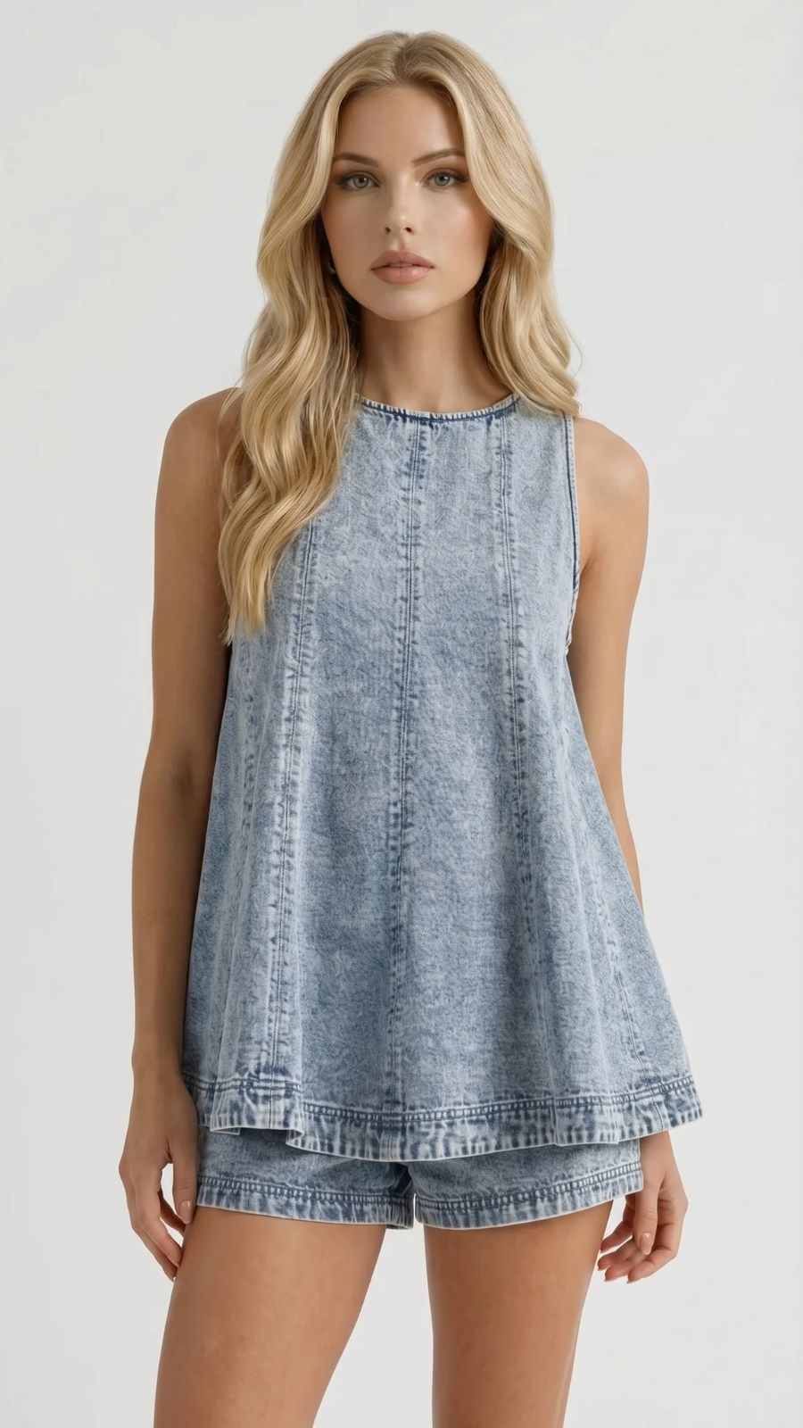 Josie Sleeveless Denim Top and Shorts Set Blue