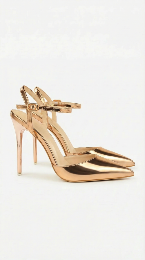 Jula Metallic Pointed Toe Stiletto Sandals Bronze