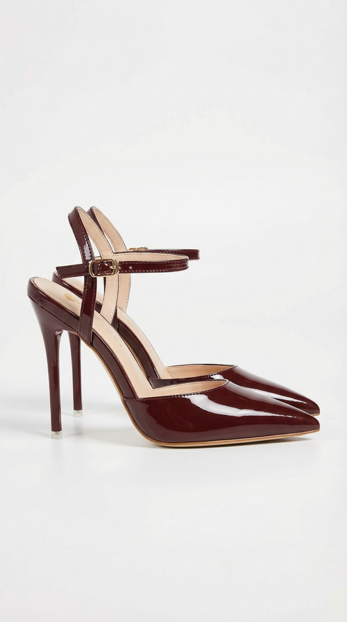 Jula Metallic Pointed Toe Stiletto Sandals Burgundy