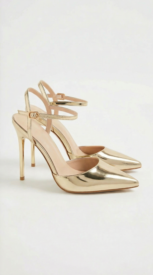 Jula Metallic Pointed Toe Stiletto Sandals Gold