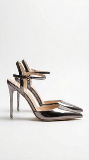 Jula Metallic Pointed Toe Stiletto Sandals Gunmetal view 1